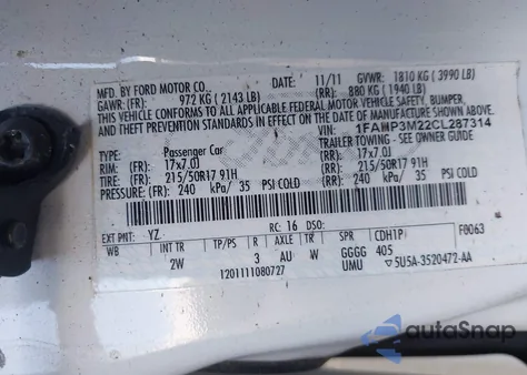 2012 Ford Focus Sel from USA, damaged, VIN 1FAHP3M22CL287314